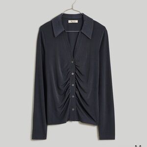 Madewell Dark Gray Ruched Button-Down Shirt